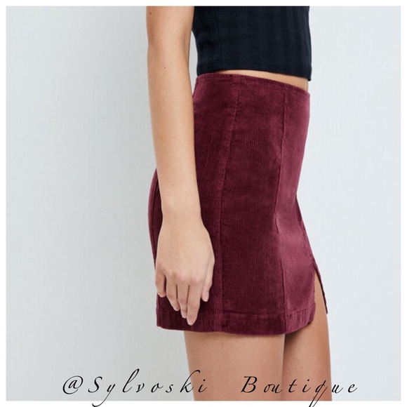 🔥 PacSun Merlot Corduroy Panel Skirt NWT - Picture 3 of 4